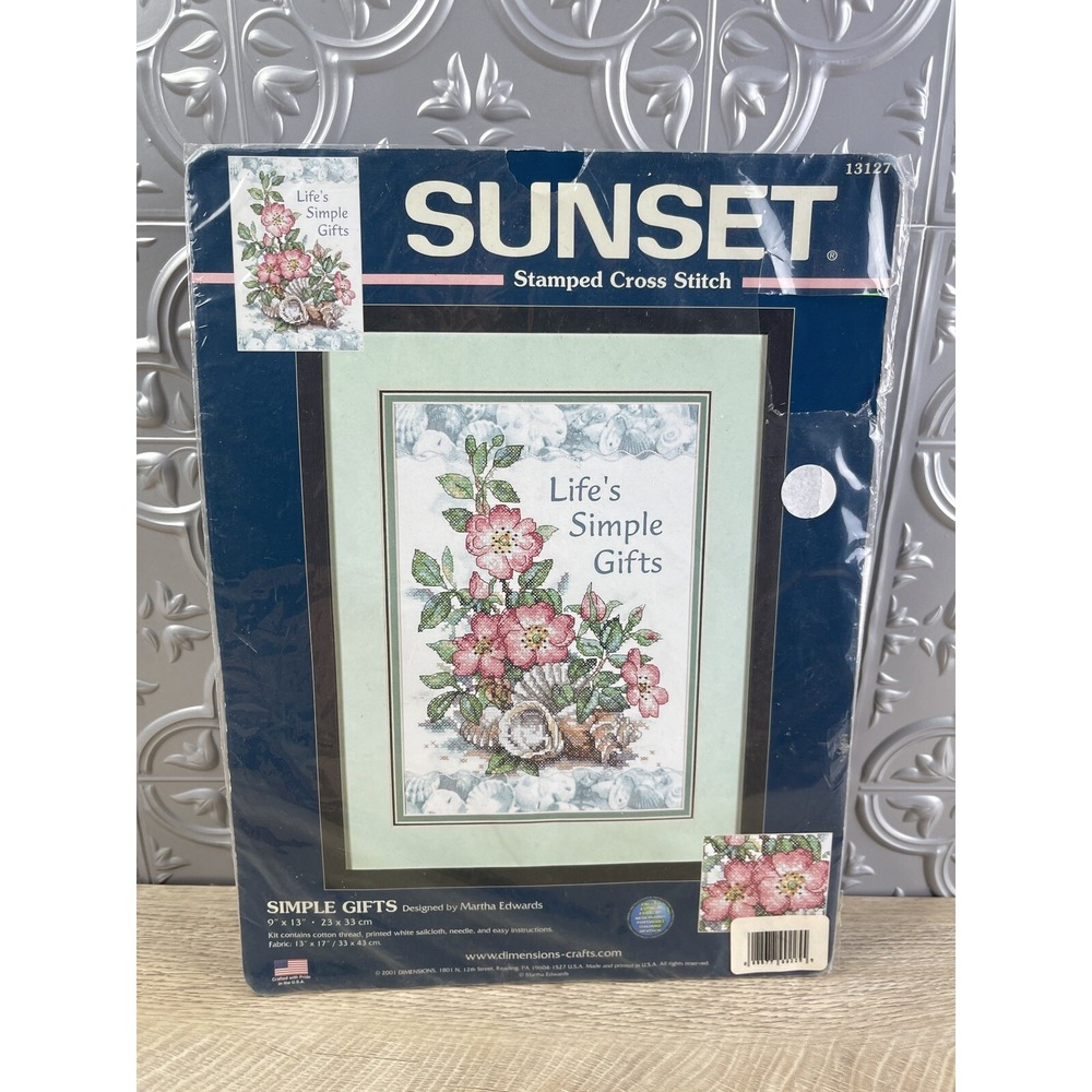 Sunset Dimensions Stamped Cross Stitch Kit #13127 SIMPLE GIFTS ~ New Old Stock